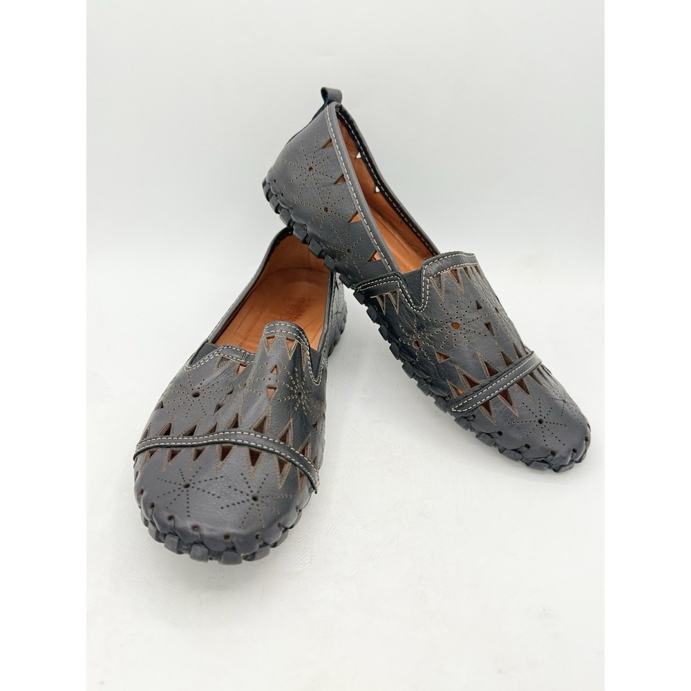 SPRING STEP Fusaro Leather Loafers Flats Womens Size 8.5-9 Black Cutout NWOB‎